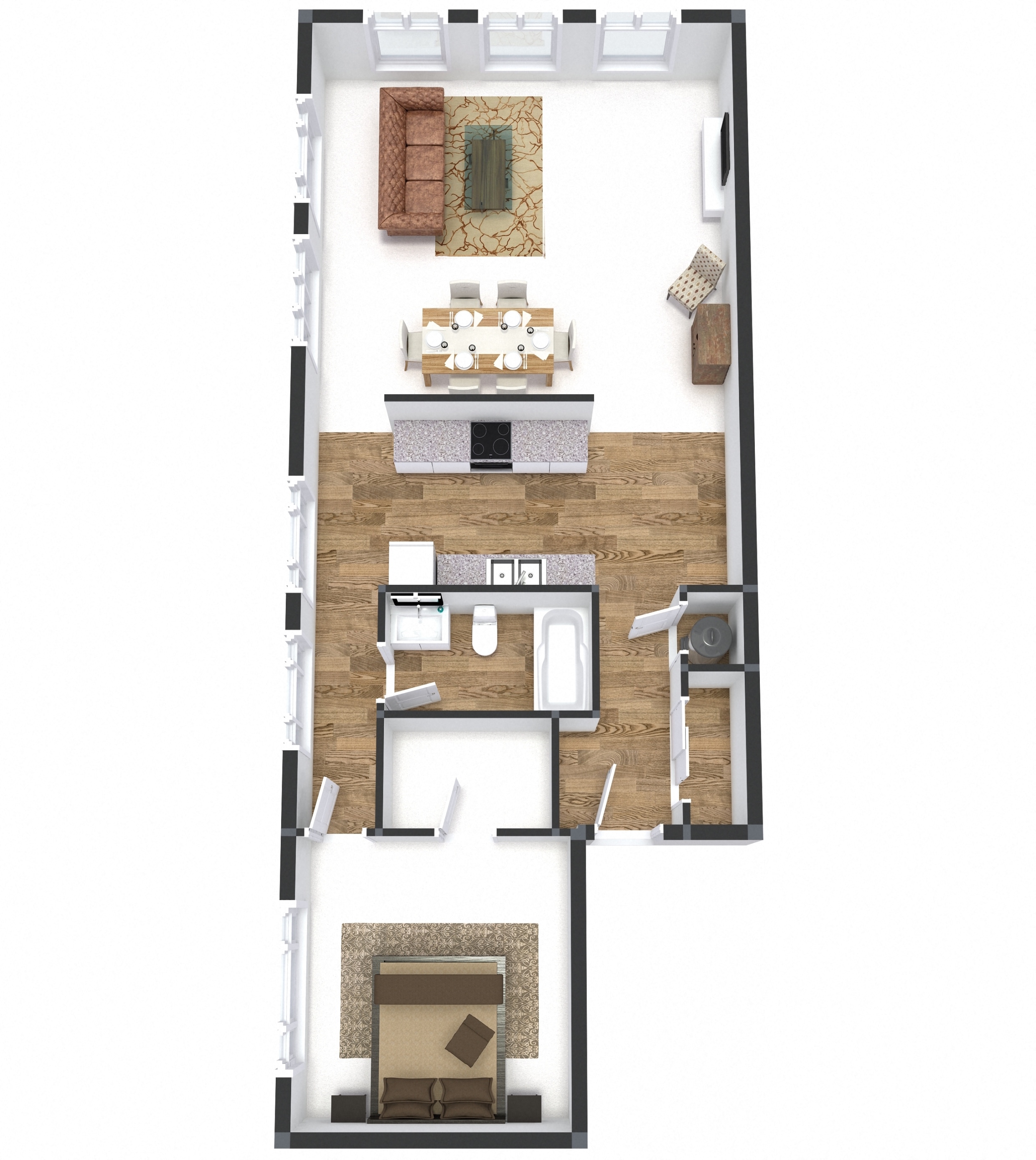 Floor plan for 1 bed, 1 bath, 910 sqft